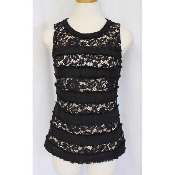 J.Crew Tops - J Crew Fringey Top In Tweed And Lace Black Nude Size XS New G0356 $78
